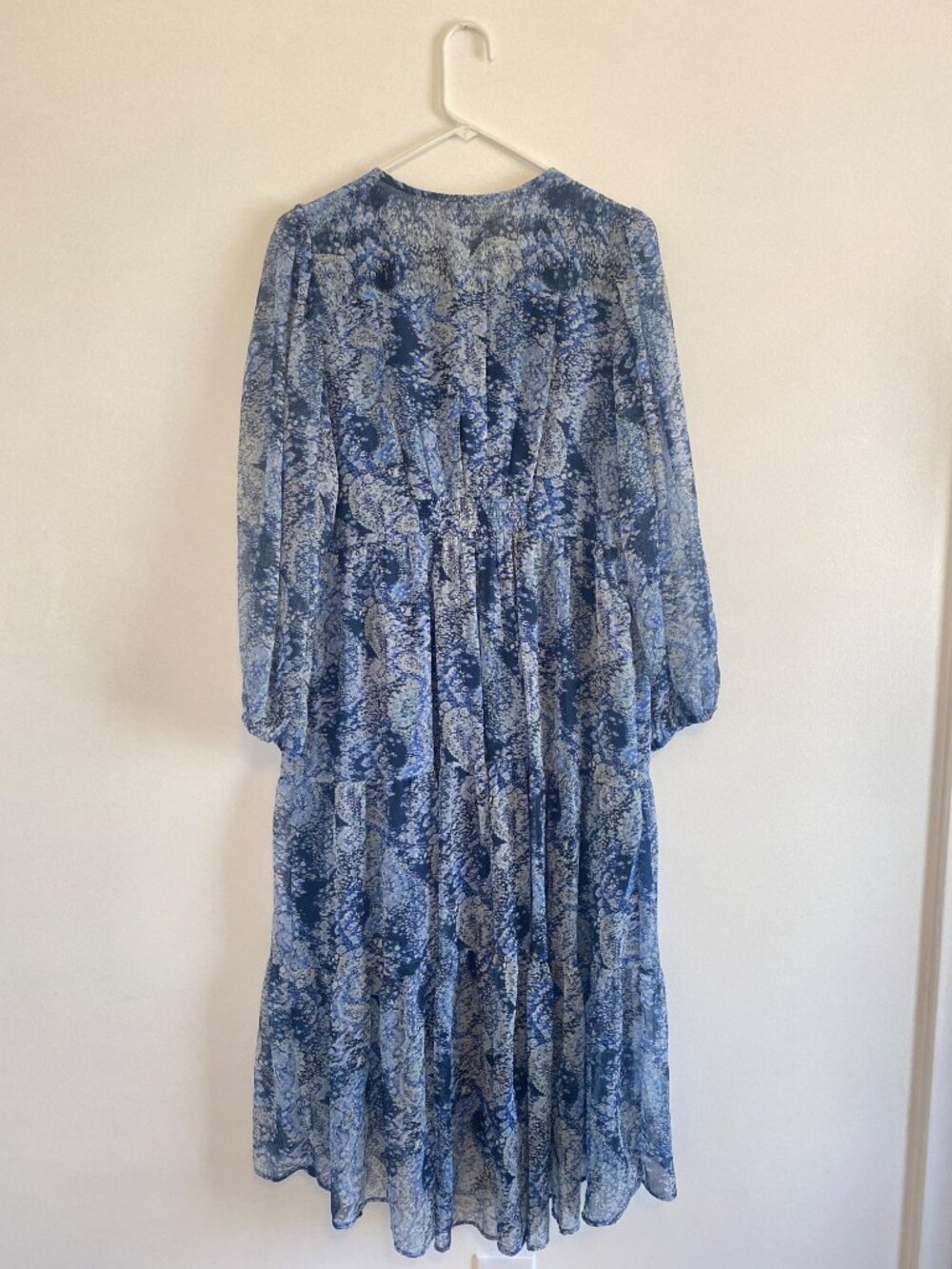 Joie Blue Paisley Long-Sleeve Midi Dress Lightweight Sheer Women's Size M - Picture 6 of 6